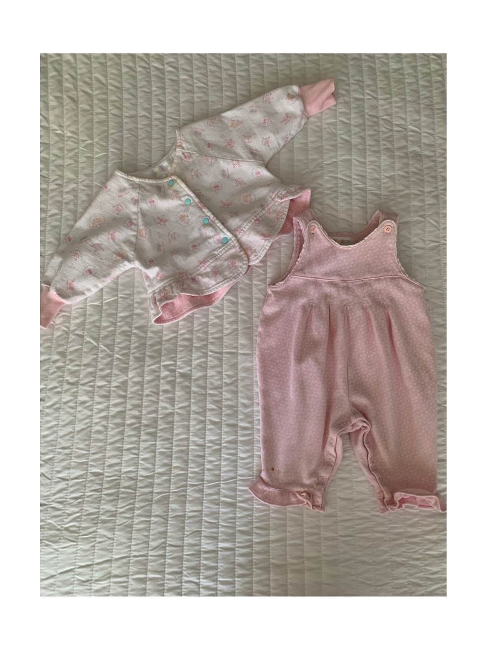 Vintage Gymboree Set Baby Girls Layette NB 0-6M Pink White Overall Cardigan 2 PC